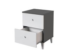 Table de Chevet 2 Tiroirs - Gris et Blanc