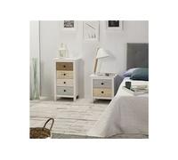 Table de chevet 2 tiroirs en Blanc et tiroirs multicouleurs,VS VENTA-STOCK