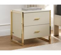 Table de chevet 2 tiroirs - MDF - Beige et doré - OMBRELIA