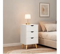 Table de chevet 3 tiroirs en panneaux de particules blanc 40x35x68,5 cm style scandinave chambre ou salon