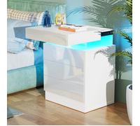 Table de chevet 3 tiroirs - PIPIPOXER - Bande LED Multicolore Réglable - Blanc