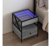 Table de chevet à effet LED Infinity, gris chêne sonoma, 40 x 40 x 51 cm, avec rétroéclairage RVB et cadre en métal