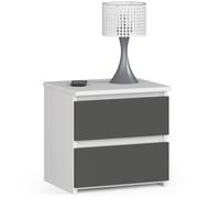 Table de chevet AKORD CL2 Blanche 40 cm 2 tiroirs façade Gris Graphite 40x35x40 cm