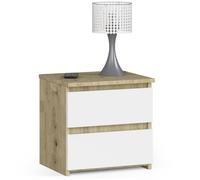 Table de chevet AKORD CL2 Chêne Artisan 40 cm 2 tiroirs façade Blanche 40x35x40 cm