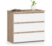 Table de chevet AKORD CL3 Chêne Sonoma 60 cm 3 tiroirs façade Blanche 60x35x57 cm