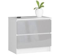 Table de chevet AKORD K60 Blanche 60 cm 2 tiroirs façade Métallique Brillant 60x40x55 cm