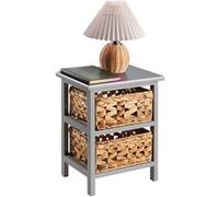 Table de chevet ARBO petite commode de nuit en bois de paulownia gris, avec 2 paniers en jacinthe d'eau, style maison de campagne Gris G