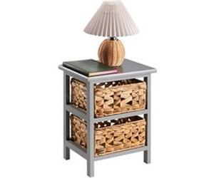 Table de chevet ARBO petite commode de nuit en bois de paulownia gris, avec 2 paniers en jacinthe d'eau, style maison de campagne Gris G