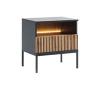Table de chevet avec 1 tiroir et 1 niche - Avec LEDs - Noir et naturel - OVILA
