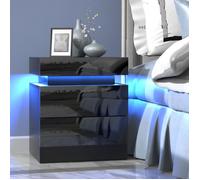 Table de chevet avec 2 tiroirs - VIVOLILV - Haute brillance chevet Éclairage LED - 45x35x52cm - Noir