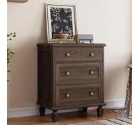 Table de chevet avec 4 tiroirs - Petite table d'appoint en bois pour chambre - Style rustique - Poignées décoratives - Pieds coniques - Commode de rangement stable - Marron