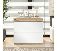 Table de chevet avec deux tiroirs, commode de chevet, fonction de rangement, pour chambre à coucher, panneau de particules E1, blanc + chêne [Old SKU : WF302107AAA]