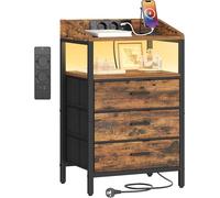 Table de chevet avec éclairage LED et fonction de charge, table d'appoint avec 3 tiroirs en tissu, équipée de ports USB et de prises de courant, idéale pour chambre à coucher ou salon, couleur noire,