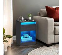 Table de chevet avec éclairage LED réglable, un tiroir et 2 prises électriques | Noir | 40,1 x 35,1 x 55,1 cm
