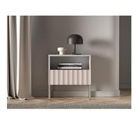 Selsey Derriva - Table de Chevet - Table d'appoint - 50 cm - avec façades rainurées - Push to Open - Tiroir - Étagère Debout - Pieds en métal - Beige Clair