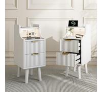Table de chevet avec lumière LED et chargeur, commode, 2 tiroirs, table de nuit 60 x 30 x 25 cm, tables d'appoint salon avec 2 tiroirs, meuble en bois, rangement commode pour salon chambre