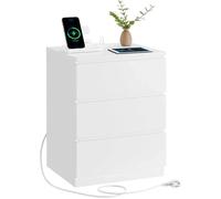 Table de Chevet avec Multiprise 2 Prises CA 2 USB 3 Tiroirs Moderne Blanc Nuage