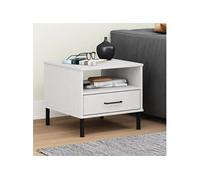 Table de chevet avec pieds en métal Blanc Bois pin massif OSLO