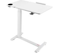 Table de chevet avec plateau rabattable, roulettes et porte-gobelet, blanche