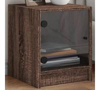 Table de chevet avec portes en verre, chêne marron, 35x37x42 cm, meuble en plastique à base de bois durable, offre un espace de rangement pour les petites choses et un plateau solide