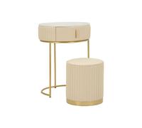 Table de Chevet avec Pouf "Pok" 70cm Crème & Or