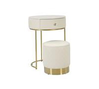 Paris prix Table de chevet avec pouf - Blanc et or