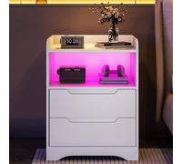 Table de chevet avec prise électrique et éclairage LED (2 prises CA et 2 ports USB) - table de chevet avec 2 tiroirs et 1 compartiment ouvert - table d'appoint - table basse pour le salon - chambre à
