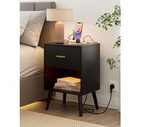 Table de chevet avec prise électrique - Table de chevet noire avec fonction de recharge et port USB - Table de chevet LED avec tiroir - Salon