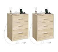 Table de chevet avec prise intégrée - WOLTU - Lot de 2 - 3 tiroirs - 2 prises AC - 1 port USB - 1 port Type-C