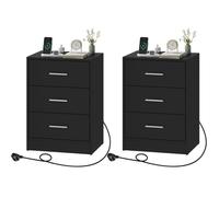 Table de chevet avec prise intégrée - WOLTU - Lot de 2 - 3 tiroirs - 2 prises AC - 1 port USB - 1 port Type-C