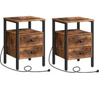 Table de chevet avec rallonge électrique - Comprend 2 prises électriques et 2 ports USB - Table de chevet avec tiroirs et étagère - Lot de 2 - Table d'appoint - Facile à monter