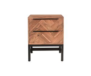 Table de chevet avec rangements 2 tiroirs à motifs chevrons en bois massif et métal noir STICK