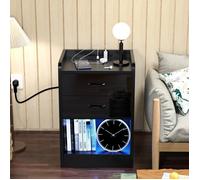 Table de Chevet avec Station de Charge - LDSZXNE - Noir - 2 Tiroirs - 16 Couleurs LED
