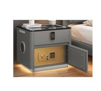 Table de chevet avec station de charge, ports USB/Type-C, table de nuit LED avec coffre-fort caché et tiroir à combinaison, capteur de haut-parleur lumineux pour chambre à coucher
