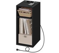 Table de chevet avec station de charge - WOLTU - 2 ports USB + 2 prises - 2 compartiments ouverts - 25x30x60 cm- Noir
