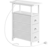 Table de chevet avec station de recharge - 1 prise de courant standard - 2 ports USB - Petite table d'appoint élégante - 3 tiroirs en tissu non tissé