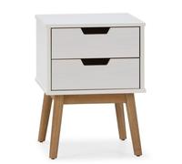 Table de chevet Baku 2 tiroirs blanc, bois de pin massif