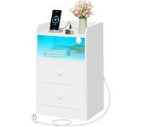 Table de chevet blanche avec LED - WOLTU - 2 prises - 2 ports USB - 6 niveaux de luminosité - 6 modes de clignotement