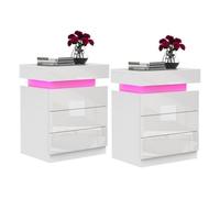 Table de chevet blanche - DHHOZAMZ - 3 tiroirs - LED 16 couleurs - 45x35x61cm