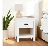 Table de chevet blanche TILLY H 50 cm en bois massif avec 1 tiroir et 1 étagère table de nuit pour chambre
