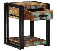 Table de chevet - Bois massif récupéré - 1 tiroir - Multicolore - 40x40x50 cm