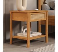 Table de Chevet CEFIRA avec 1 Tiroir en Bois Massif Couleur Chêne, Design Élégant en Rotin, avec 1 Étagère