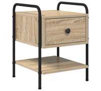 Table de chevet chêne Sonoma 35 x 36,5 x 47 cm en bois d'ingénierie | Tiroir intérieur 9 x 26 x 31,5 cm, cadre en acier galvanisé, pieds en acier, poignées en métal noir, poids maximum 25 kg