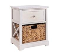 Table de chevet CHEYENNE petite commode de nuit avec 1 tiroir et 1 panier tressé en bois de paulownia blanc style maison de