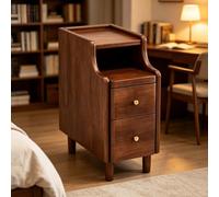 Table de chevet compacte en bois de qualité supérieure avec étagères | Paire de tiroirs, œillet à l'arrière, kit coulissant silencieux(Walnut color,20*40*50cm)