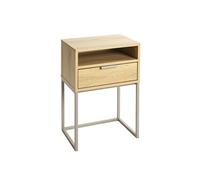 Table de chevet console 1 tiroir niche ouverte coloris effet chêne structure acier gris L40 x P28 x H60 cm