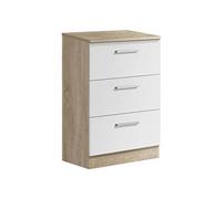 Table de chevet de 3 tiroirs coloris chene / blanc - longueur 40 x profondeur 31 x hauteur 66 cm --