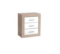 Table de chevet de 3 tiroirs coloris Chene Cambrian / Blanc - Longueur 54 x profondeur 35 x hauteur 62 cm --