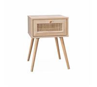 Table de chevet décor bois & cannage avec 1 tiroir - Bohème