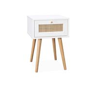 Table de chevet décor bois & cannage avec 1 tiroir - coloris blanc - Bohème